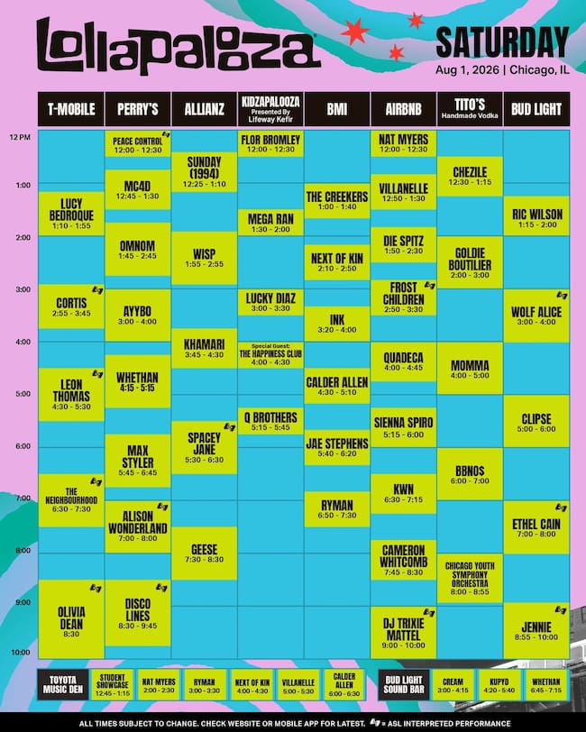 Horarios para el sábado en Lollapalooza Chicago