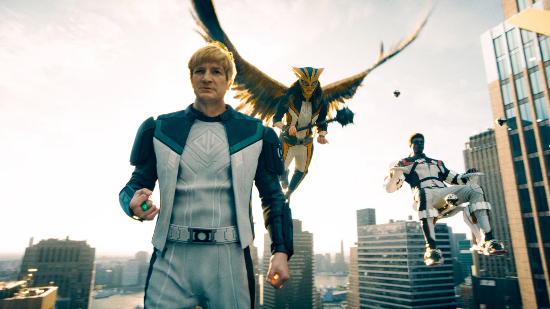 Nathan Fillion, Isabela Merced, and Edi Gathegi as the Justice League crew in Superman. / Warner Bros.