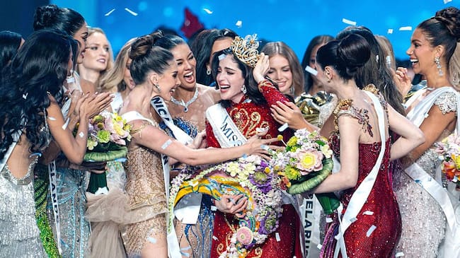 Fatima Bosch Fernández, de México celebra su victoria tras ganar el título de Miss Universo 2025 (74.ª edición) en la final celebrada en el IMPACT Challenger Hall 2 de Nonthaburi, Tailandia. (Arnun Chonmahatrakool/Thai News Pix/LightRocket vía Getty Images)