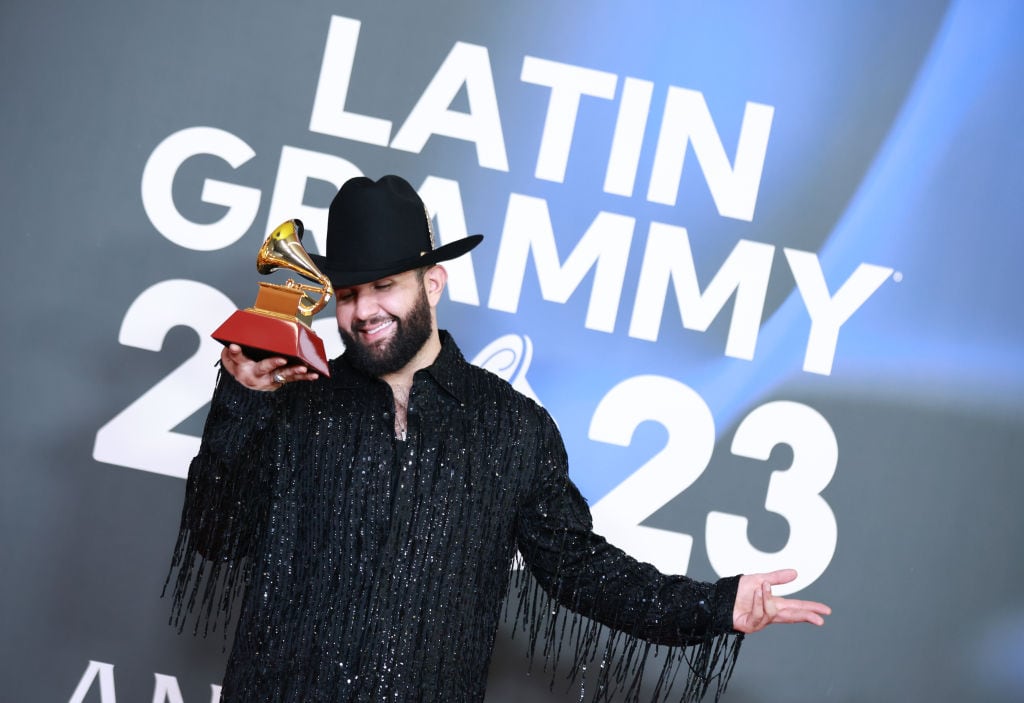 Carin León poses with the award for Best Norteño Album Award in the media center for The 24th Annual Latin Grammy Awards at FIBES Conference and Exhibition Centre on November 16, 2023 in Seville, Spain. Patricia J. Garcinuno/WireImage