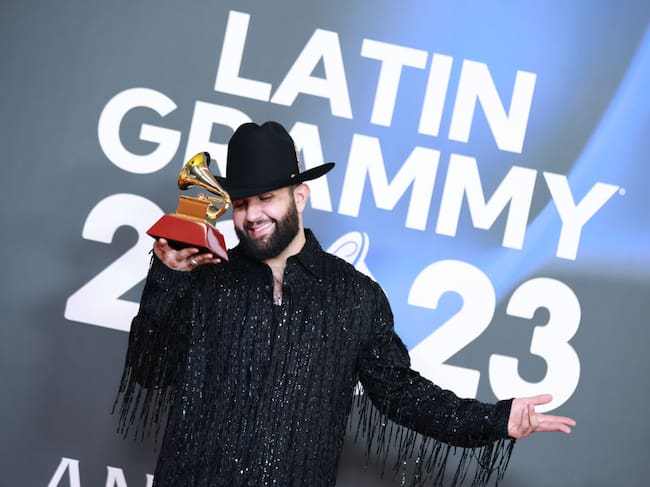 Carin León poses with the award for Best Norteño Album Award in the media center for The 24th Annual Latin Grammy Awards at FIBES Conference and Exhibition Centre on November 16, 2023 in Seville, Spain. Patricia J. Garcinuno/WireImage
