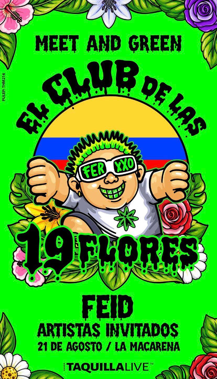Cartel del concierto El Club de las 19 Flores de Feid, que se celebra en Medellín el 21 de agosto de 2026, tras el lanzamiento del proyecto el 19.