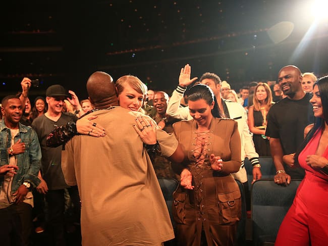 Kanye West, Taylor Swift, and Kim Kardashian attend the 2015 MTV Video Music Awards at Microsoft Theater on August 30, 2015 in Los Angeles, California. Christopher Polk / MTV1415 / Getty Images