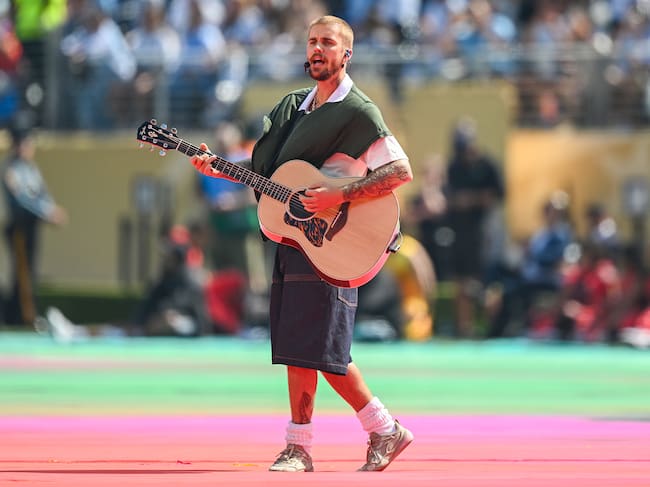 EAST RUTHERFORD, NEW JERSEY - JULY 19: Justin Bieber performs during the Topps Final Halftime Show the FIFA World Cup 2026 Final match between Spain and Argentina at New York New Jersey Stadium on July 19, 2026 in East Rutherford, New Jersey. (Photo by Hannah Peters - FIFA/FIFA via Getty Images)