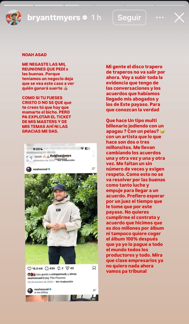 Comunicado de Bryant Myers contra Noah Assad, 29 de septiembre de 2026