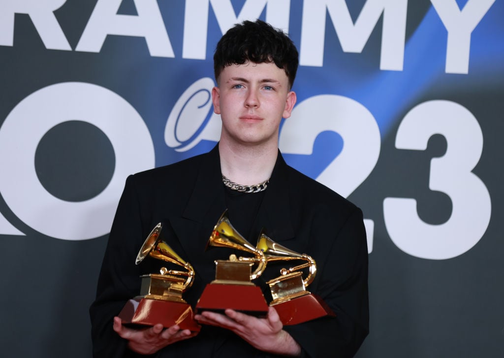 Zecca poses with the award for Best Song of the Year in the media center for The 24th Annual Latin Grammy Awards at FIBES Conference and Exhibition Centre on November 16, 2023 in Seville, Spain. Patricia J. Garcinuno/WireImage