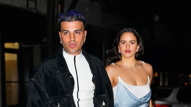 Rauw Alejandro and Rosalia celebrate her birthday at Carbone after Rosalia performed at the Global Citizen Festival on September 25, 2022 in New York City. Gotham/GC Images