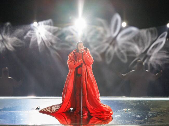 Rihanna performs at halftime during Super Bowl LVII between the Philadelphia Eagles and the Kansas City Chiefs on Sunday, February 12th, 2023 at State Farm Stadium in Glendale, AZ. (Photo by Adam Bow/Icon Sportswire via Getty Images