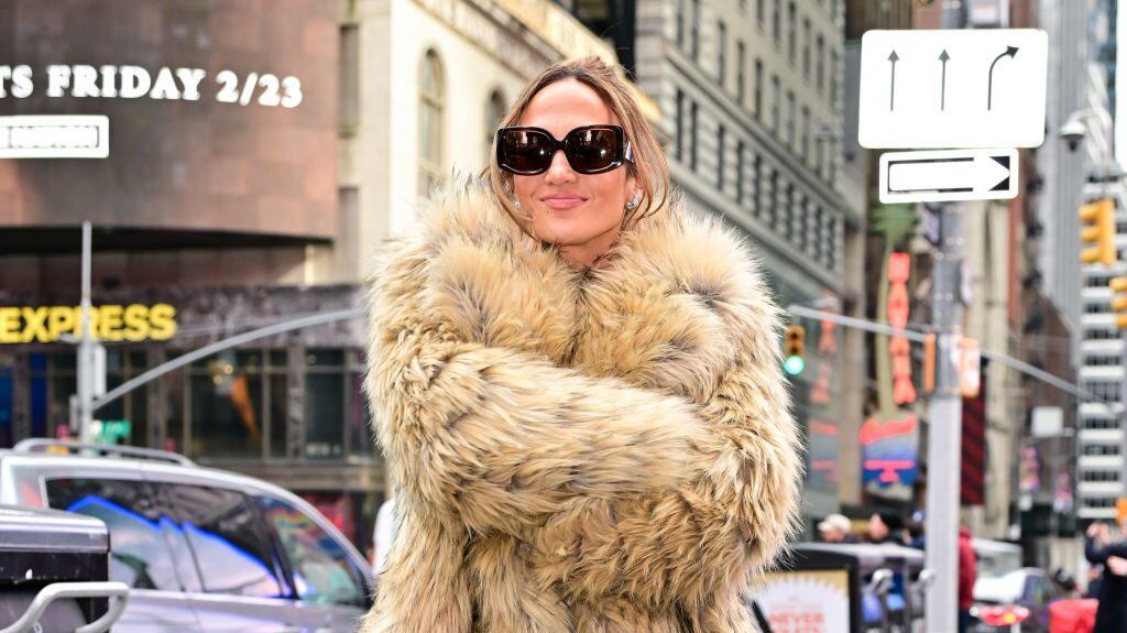 Jennifer Lopez visits Times Square on February 15, 2024 in New York City. James Devaney / GC Images