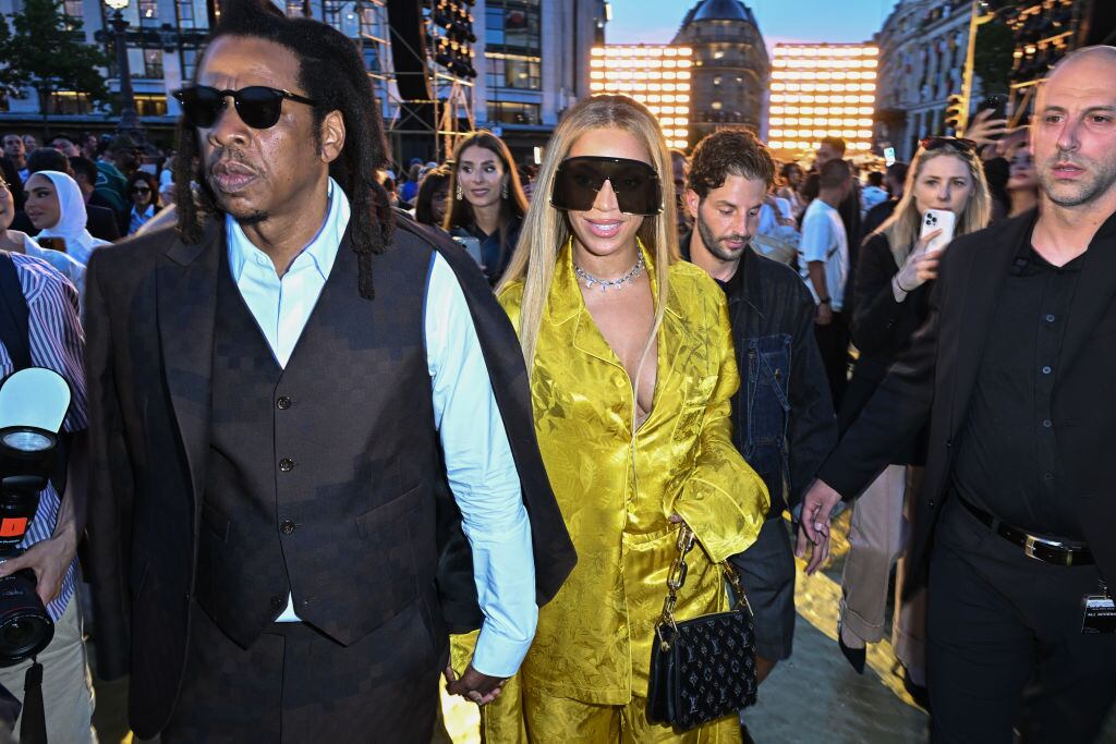 Jay-Z and Beyoncé arrive at the Louis Vuitton Menswear Spring/Summer 2024 show as part of Paris Fashion Week on June 20. Stephane Cardinale – Corbid via Getty Images