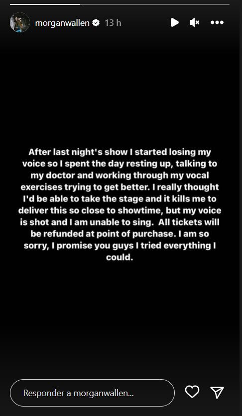 Morgan Wallen’s Intagram Stories after his Concert Cancellation in Mississippi / Instagram