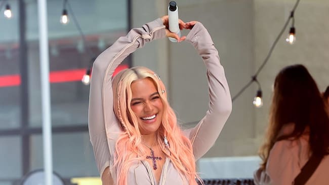 Karol G performing at the Citi Concert Series for the ‘Today’ show at the Rockefeller Plaza in New York City. Jose Perez/Getty Images.