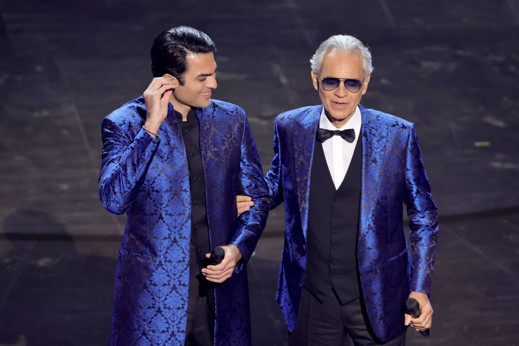 Matteo Bocelli and Andrea Bocelli perform onstage during the 96th Annual Academy Awards at Dolby Theatre on March 10, 2024 in Hollywood, California. Kevin Winter/Getty Images