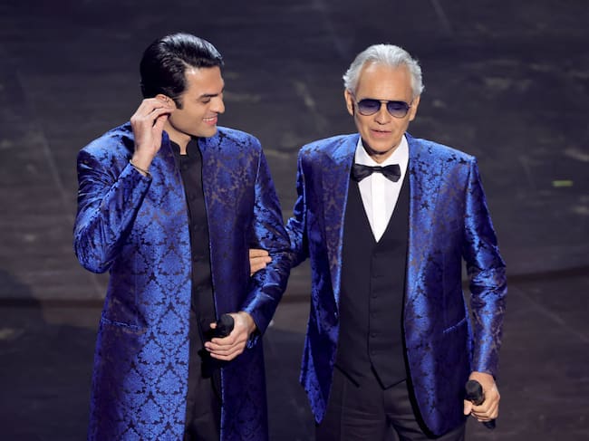 Matteo Bocelli and Andrea Bocelli perform onstage during the 96th Annual Academy Awards at Dolby Theatre on March 10, 2024 in Hollywood, California. Kevin Winter/Getty Images