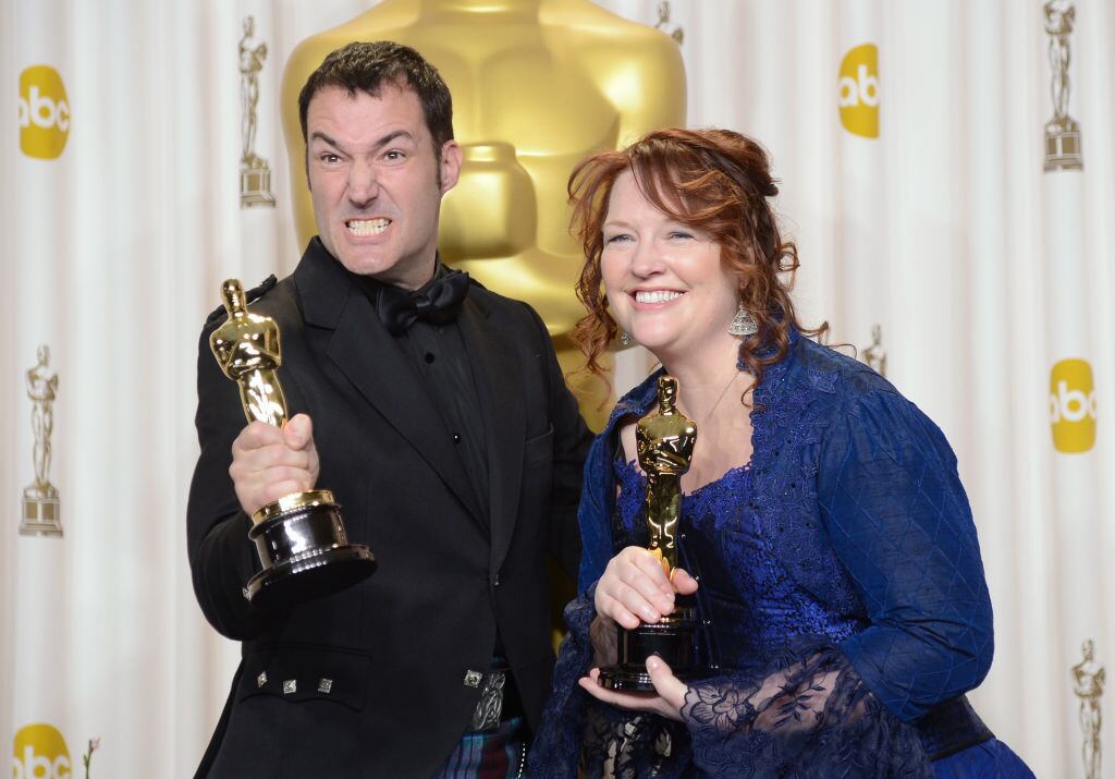Mark Andrews and Brenda Chapman, winners of the Best Animated Feature award for ‘Brave,’ pose in the press room during the Oscars held at Loews Hollywood Hotel on February 24, 2013 in Hollywood, California. Jason Merritt/Getty Images