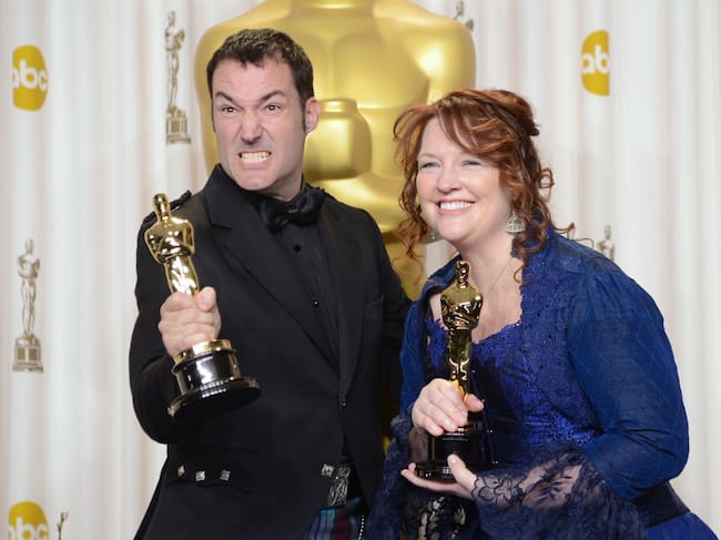 Mark Andrews and Brenda Chapman, winners of the Best Animated Feature award for ‘Brave,’ pose in the press room during the Oscars held at Loews Hollywood Hotel on February 24, 2013 in Hollywood, California. Jason Merritt/Getty Images