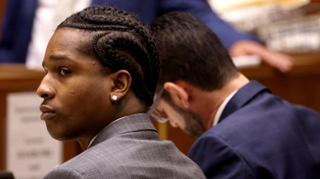 A$AP Rocky listens to opening remarks in his trial at the Clara Shortridge Foltz Criminal Justice Center on January 24, 2025 in Los Angeles, California. A$AP Rocky was charged with two felony counts of assault with a semiautomatic firearm along with allegations that he fired a gun during a confrontation with Terell Ephron. GENARO MOLINA – Pool/Getty Images