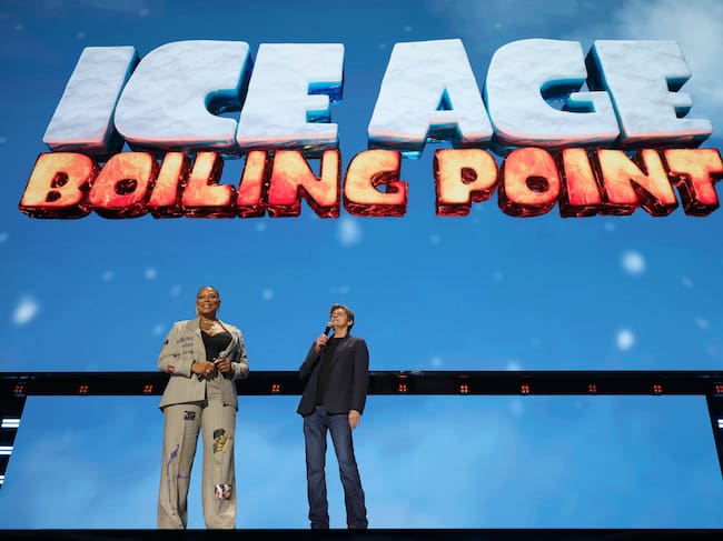 ANAHEIM, CALIFORNIA - AUGUST 14: (L-R) Queen Latifah and Denis Leary speak onstage at the Disney Entertainment Showcase at D23: The Ultimate Disney Fan Event on August 14, 2026 in Anaheim, California. (Photo by Kevin Mazur/Getty Images for Disney)