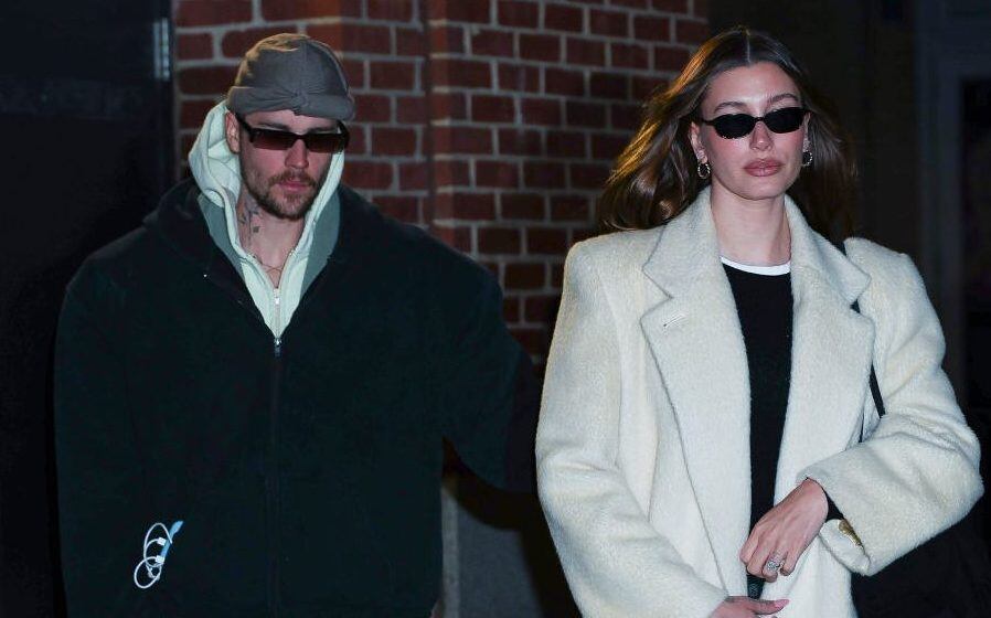 Justin Bieber and Hailey Bieber seen leaving iPic Theater in Financial District on February 05, 2025 in New York City.  Aeon/GC Images