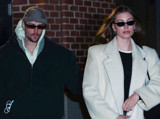 Justin Bieber and Hailey Bieber seen leaving iPic Theater in Financial District on February 05, 2025 in New York City. Aeon/GC Images