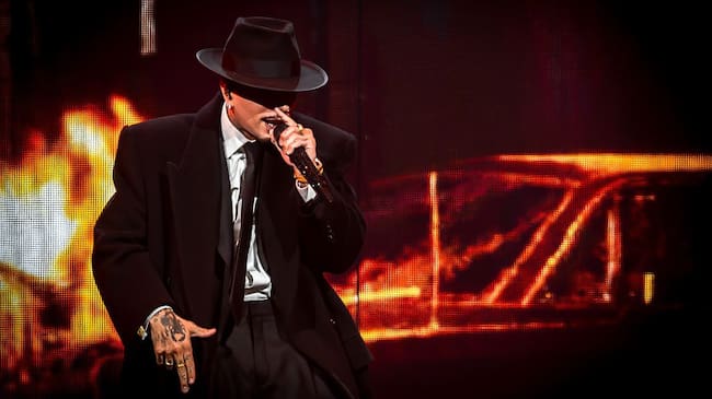 Rauw Alejandro during his performance at the Movistar Arena, on July 5, 2025, in Madrid, Spain. Rauw Alejandro, a reggaeton and Latin pop star, has revolutionized urban music with hits such as «Todo de Ti» and international collaborations. His concert today is part of the Cosa Nuestra World Tour. Diego Radames/Europa Press via Getty Images