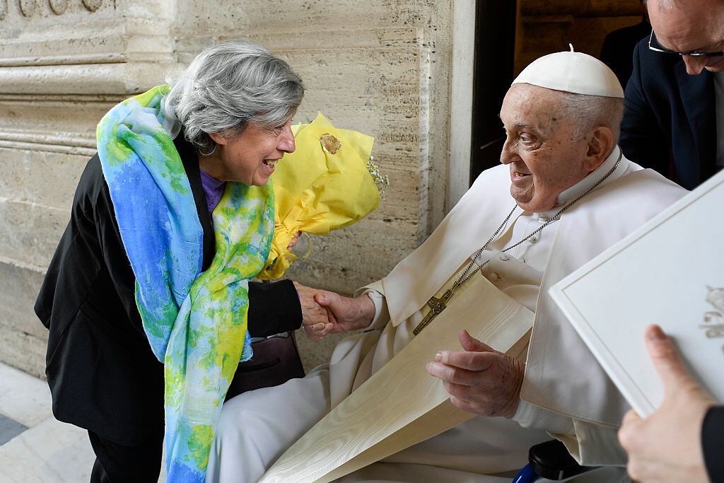 Pope Francis greets a lady during the Easter Mass in St. Peter’s Square on April 20, 2025 in Vatican City, Vatican. Vatican Media via Vatican Pool/Getty Images