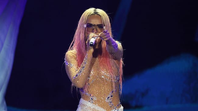 Karol G performs during the Mañana Será Bonito Tour at MetLife Stadium at MetLife Stadium on September 07, 2023 in East Rutherford, New Jersey. Udo Salters Photography/Getty Images