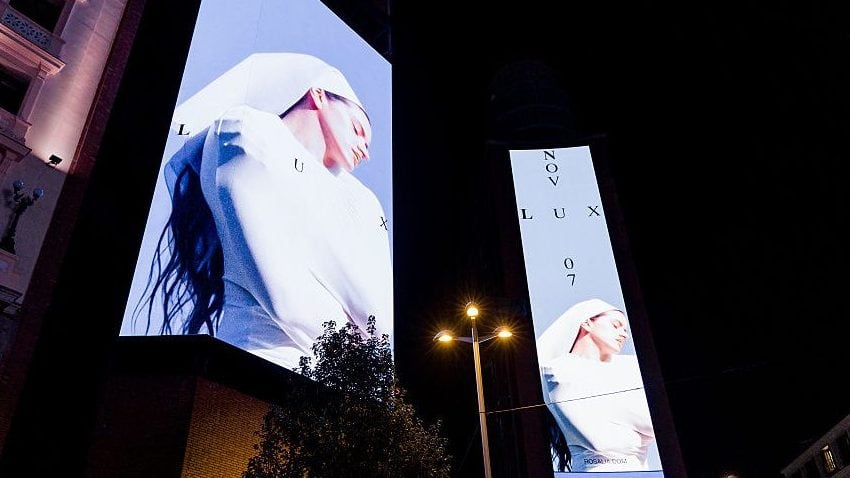 Cover of Rosalia’s new album, ‘Lux’, projected in the Plaza de Callao, on 20 October, 2025 in Madrid, Spain. (Carlos Lujan/Getty Images)