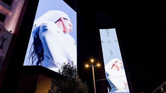 Cover of Rosalia’s new album, ‘Lux’, projected in the Plaza de Callao, on 20 October, 2025 in Madrid, Spain. (Carlos Lujan/Getty Images)