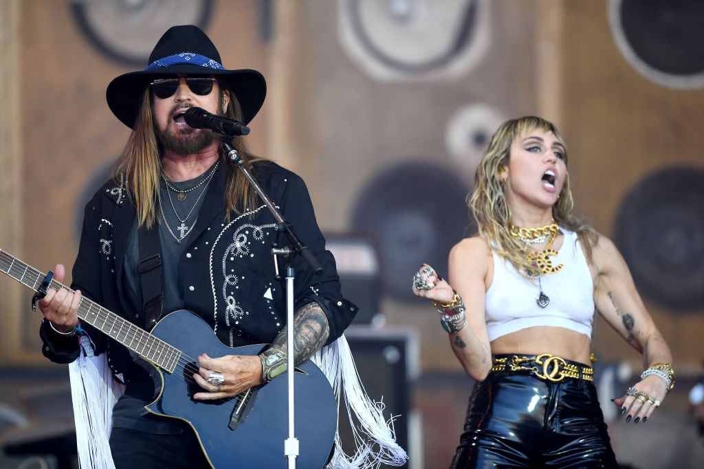 Billie Ray Cyrus and Miley Cyrus performson the Pyramid stage during day five of Glastonbury Festival at Worthy Farm, Pilton on June 30, 2019 in Glastonbury, England. Dave J Hogan/Getty Images