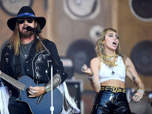 Billie Ray Cyrus and Miley Cyrus performson the Pyramid stage during day five of Glastonbury Festival at Worthy Farm, Pilton on June 30, 2019 in Glastonbury, England. Dave J Hogan/Getty Images
