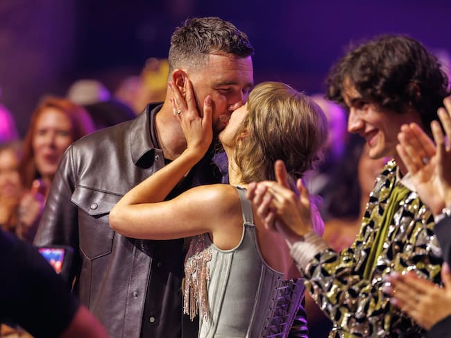 Taylor Swift and Travis Kelce at the 2026 iHeartRadio Music Awards held at Dolby Theatre on March 26, 2026 in Los Angeles, California. (Photo by Christopher Polk/Billboard via Getty Images)