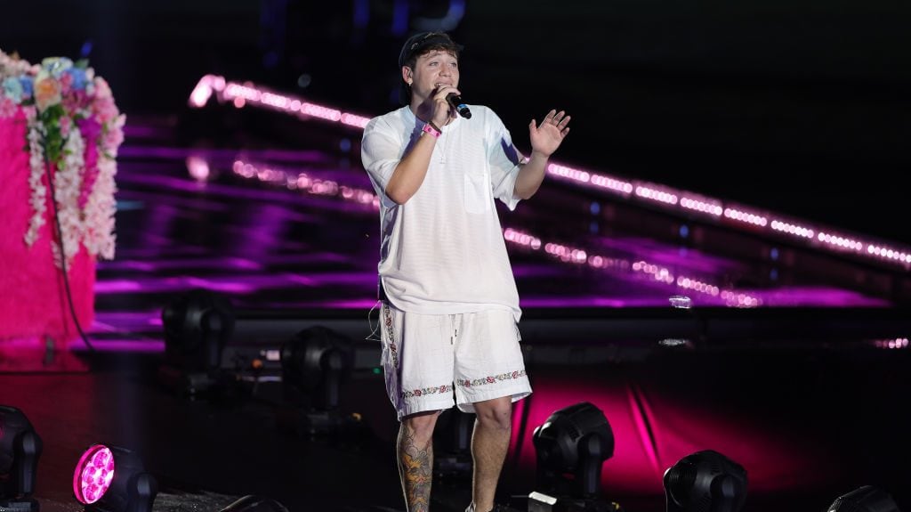 Paulo Londra actuando en la presentación de Lionel Messi en el Inter Miami CF. Megan Briggs/Getty Images