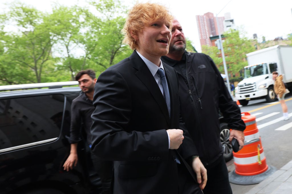 Ed Sheeran arrives for his copyright infringement trial at Manhattan Federal Court. Michael M. Santiago / Getty Images