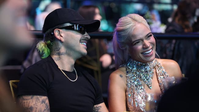 Feid and Karol G at Billboard Women In Music 2024 held at YouTube Theater on March 6, 2024 in Inglewood, California. (Photo by Christopher Polk/Billboard via Getty Images)