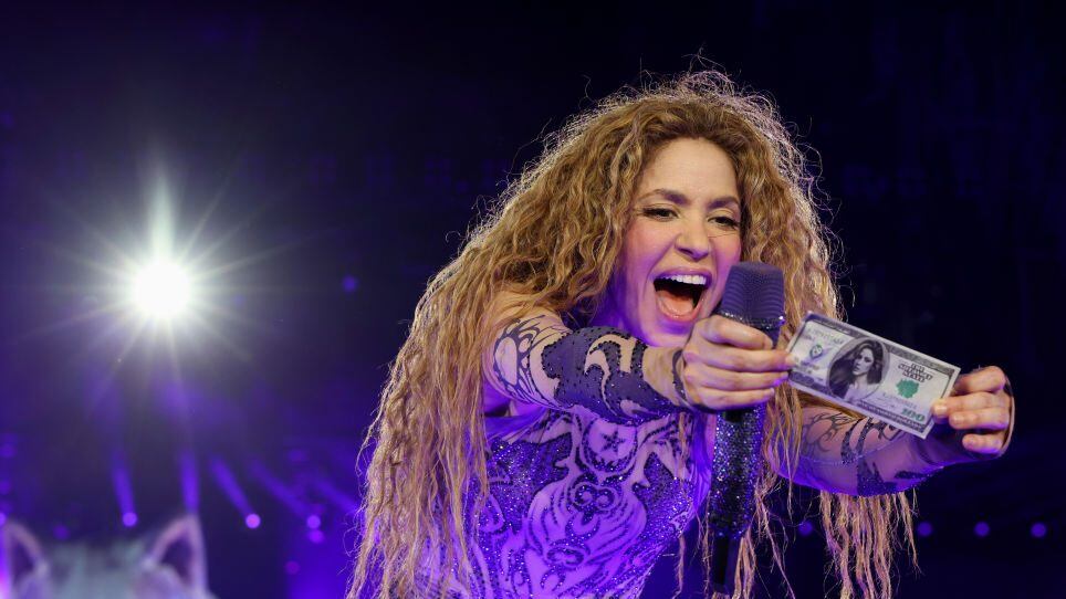 Shakira performs onstage during Shakira: Las Mujeres Ya No Lloran World Tour at Roberto Melendez Metropolitan Stadium on February 20, 2025 in Barranquilla, Colombia. (Kevin Mazur/Getty Images)
