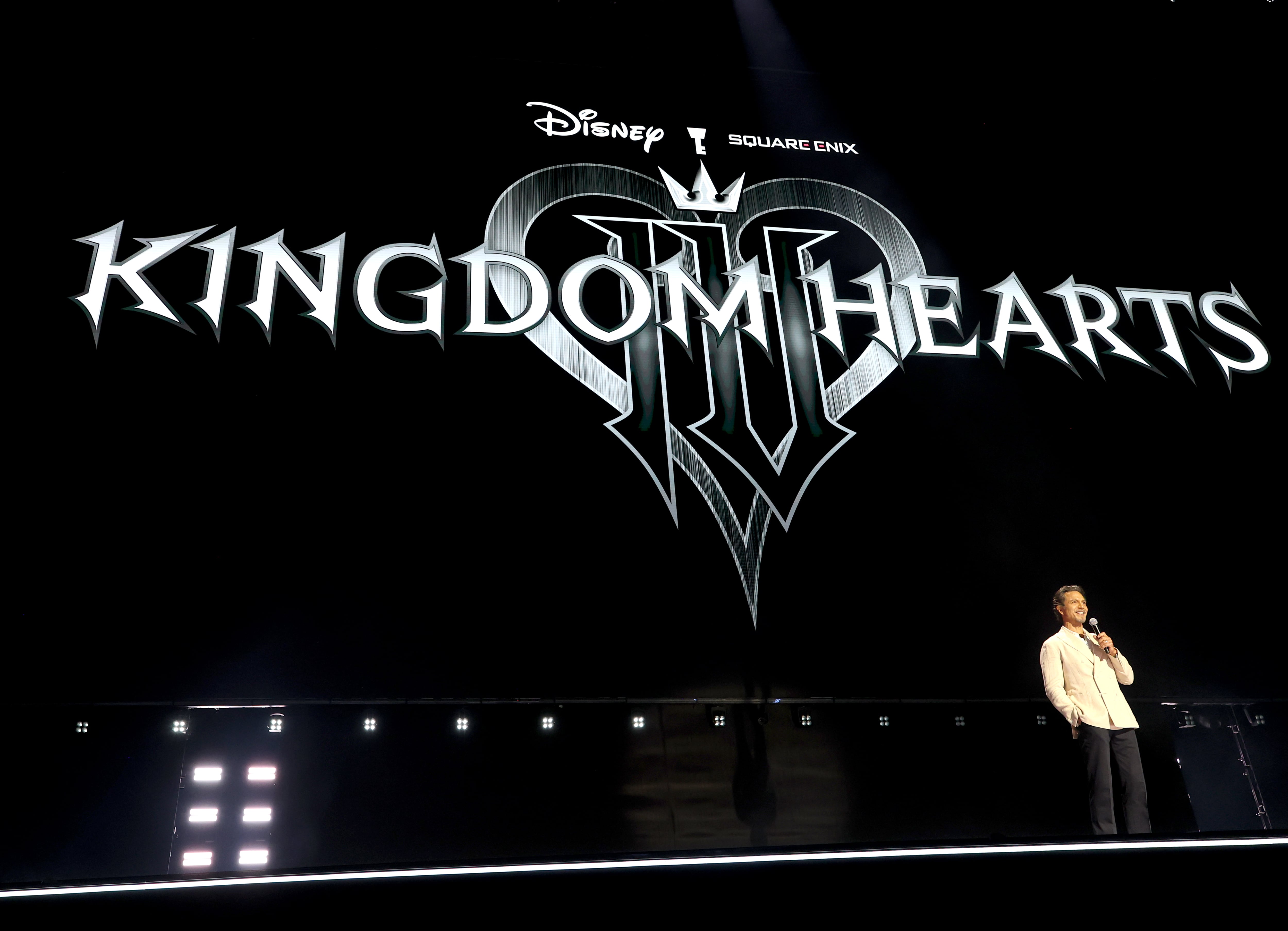 ANAHEIM, CALIFORNIA - AUGUST 14: Benjamin Bratt speaks onstage at the Disney Entertainment Showcase at D23: The Ultimate Disney Fan Event on August 14, 2026 in Anaheim, California. (Photo by Kevin Mazur/Getty Images for Disney)
