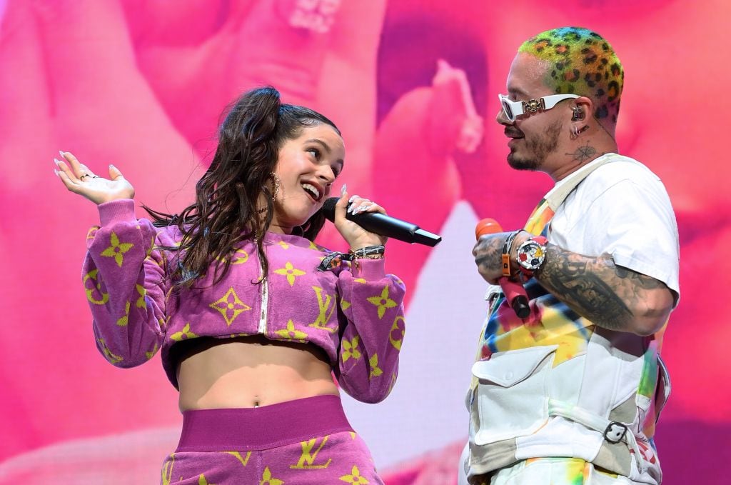 Rosalia and J Balvin perform on stage at the Coachella Valley Music and Arts Festival on April 13, 2019, in Indio, California. (Valerie Macon/Getty Images)