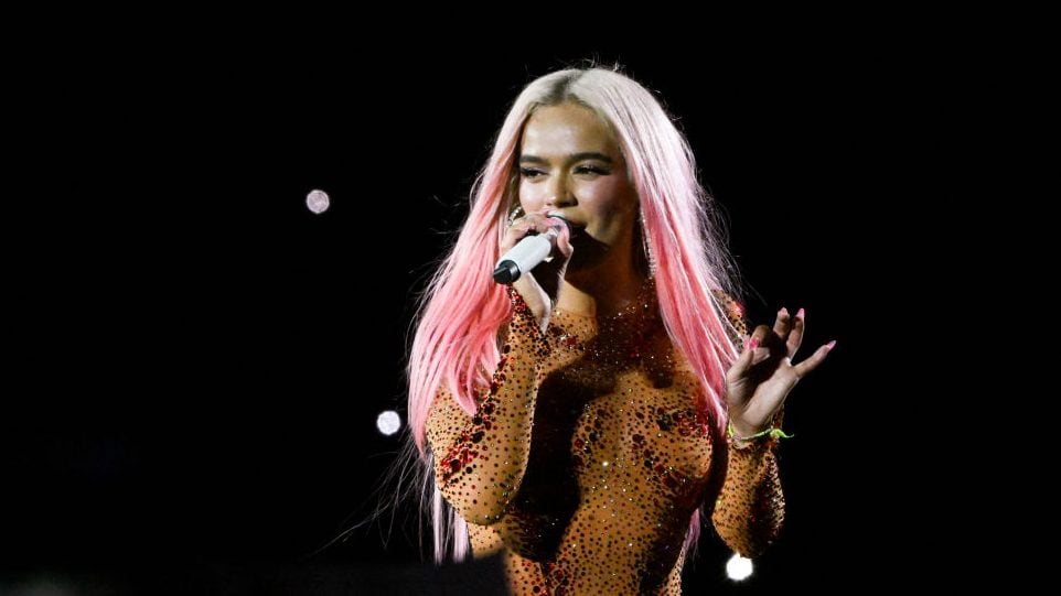 Karol G performs onstage at the Velez Sarsfield stadium in Buenos Aires on April 26, 2024. LUIS ROBAYO/AFP via Getty Images