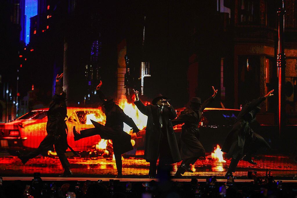 Rauw Alejandro performs onstage during the Cosa Nuestra world tour at Climate Pledge Arena on April 05, 2025 in Seattle, Washington. Mat Hayward/Getty Images