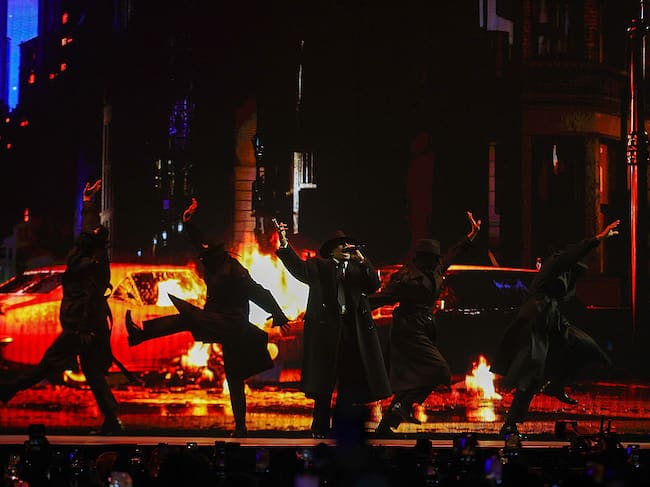 Rauw Alejandro performs onstage during the Cosa Nuestra world tour at Climate Pledge Arena on April 05, 2025 in Seattle, Washington. Mat Hayward/Getty Images