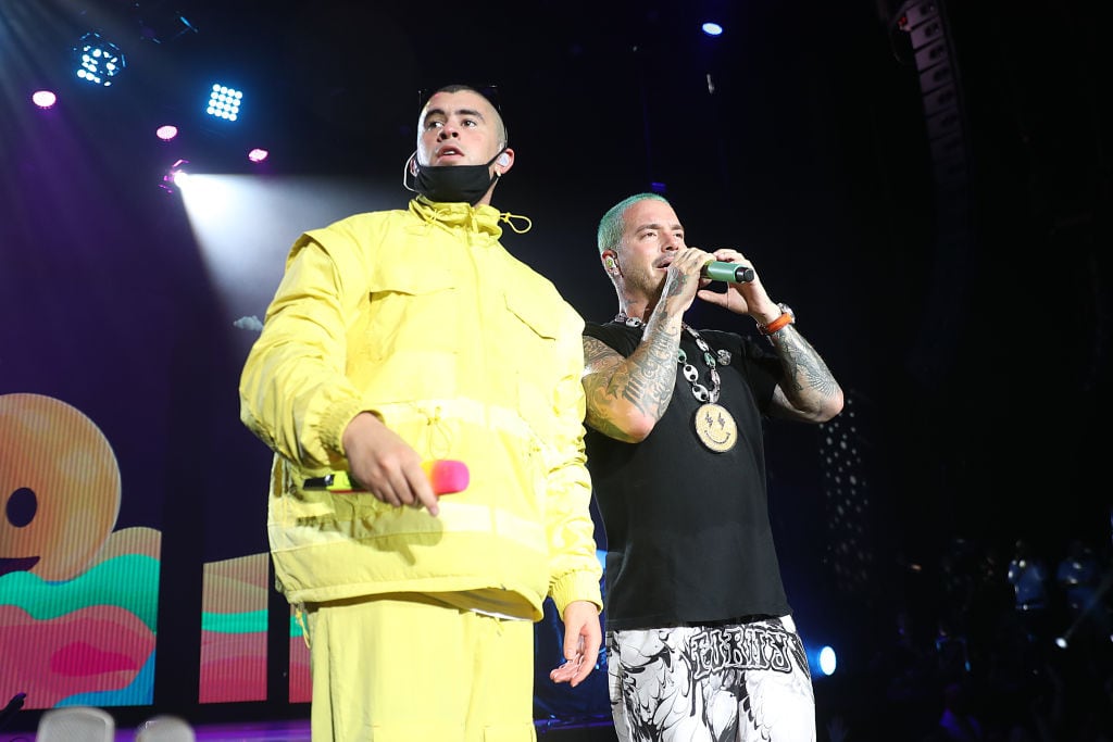 Bad Bunny and JBalvin performs on stage during the Uforia Latino Mix Live: Dallas at Dos Equis Pavilion on August 8, 2019 in Dallas, Texas. Omar Vega/Getty Images