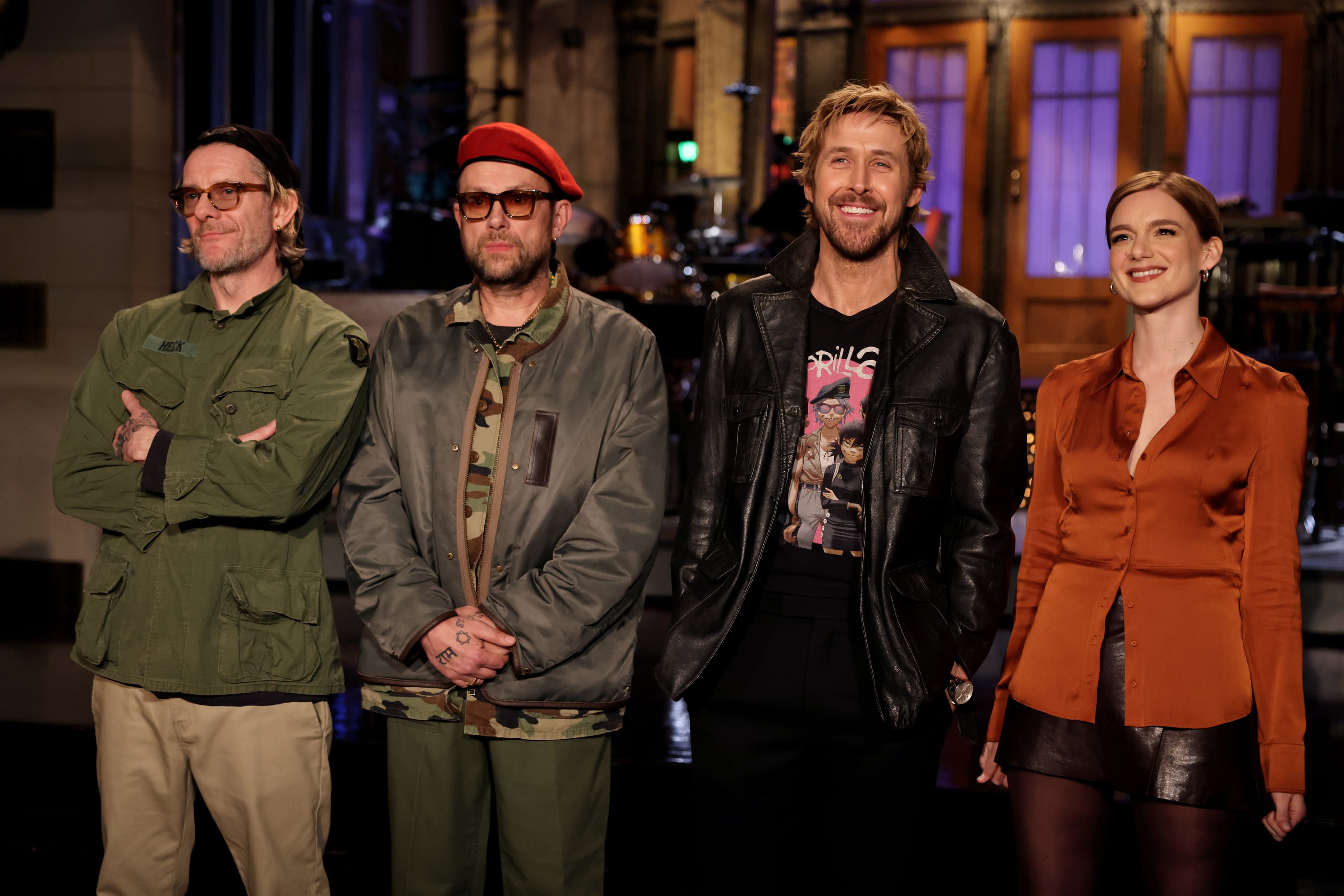 SATURDAY NIGHT LIVE — Episode 1898 — Pictured (L–R): musical guest Gorillaz, host Ryan Gosling, and Ashley Padilla during promos on Thursday, March 5, 2026.
