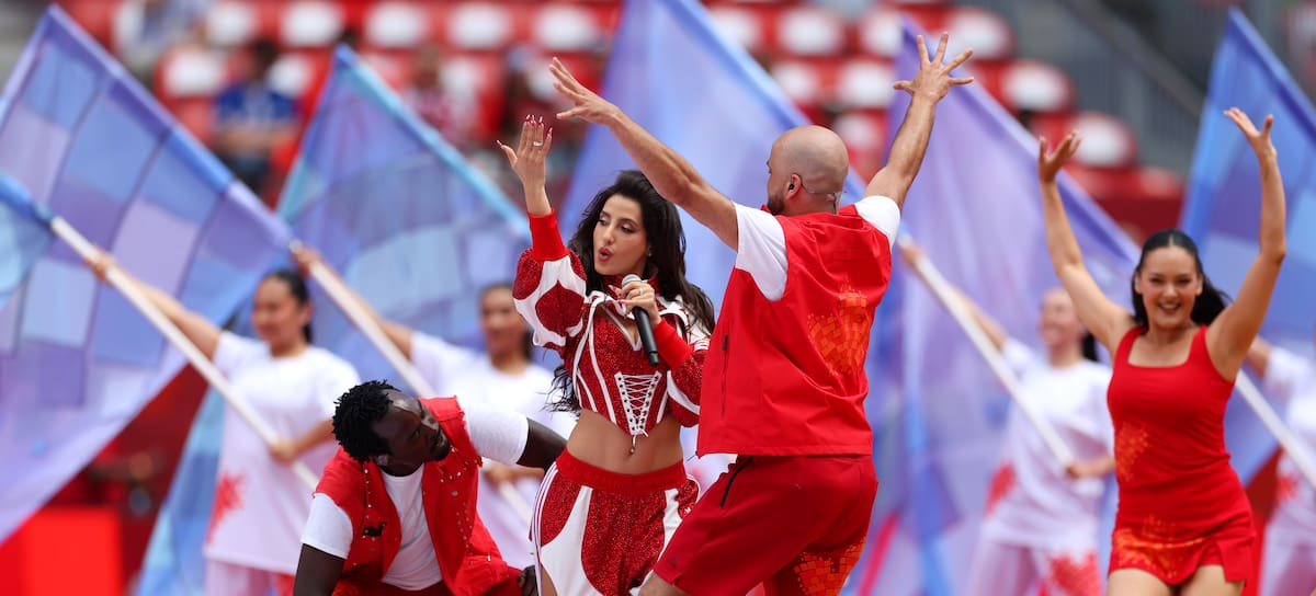 Nora Fatehi performs during the Opening Ceremony before the FIFA World Cup 2026 Group B match between Canada and Bosnia and Herzegovina at Toronto Stadium on June 12, 2026 in Toronto, Ontario.