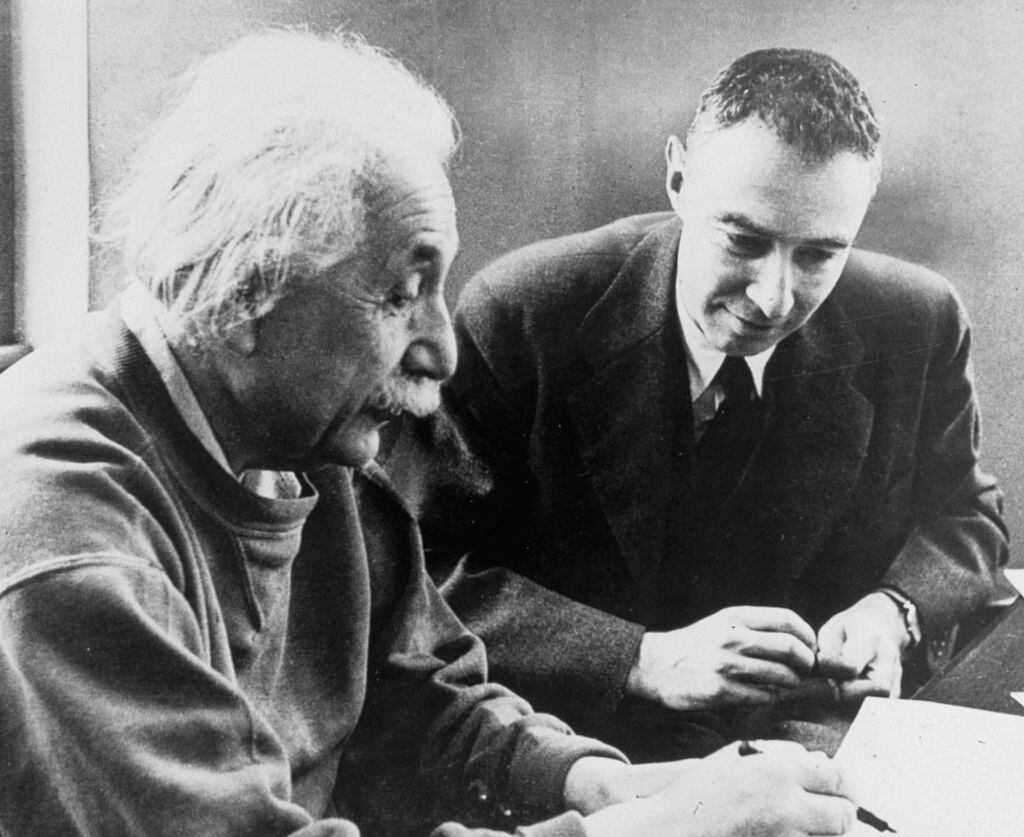 Oppenheimer Learning from Einstein. | Getty.