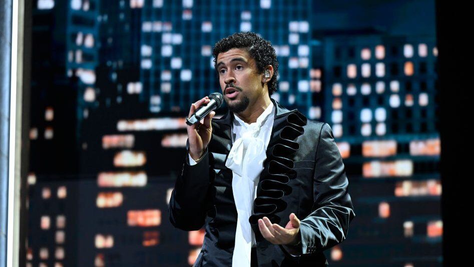 Bad Bunny perfoms on Friday in SNL 50, February 14, 2025. Todd Owyoung/Peacock via Getty Images