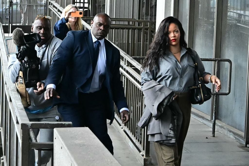 Rihanna arrives at the Clara Shortridge Foltz Criminal Justice Center for Rakim Mayers, aka A$AP Rocky, sentencing in his felony assault trial in Los Angeles, California, on February 18, 2025. The 36-year-old, who has two children with Rihanna, faces two counts of assault with a semiautomatic firearm during confrontations with Terell Ephron on November 6, 2021. Frederic J. Brown / AFP) (Photo by FREDERIC J. BROWN/AFP via Getty Images