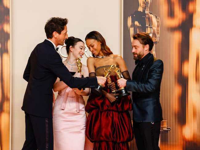 Adrien Brody, Mikey Madison, Zoe Saldana and Kieran Culkin in the press room at the 97th Academy Awards (Oscars) at the Dolby Theatre on March 2, 2025 in Los Angeles, CA. Jason Armond / Los Angeles Times via Getty Images