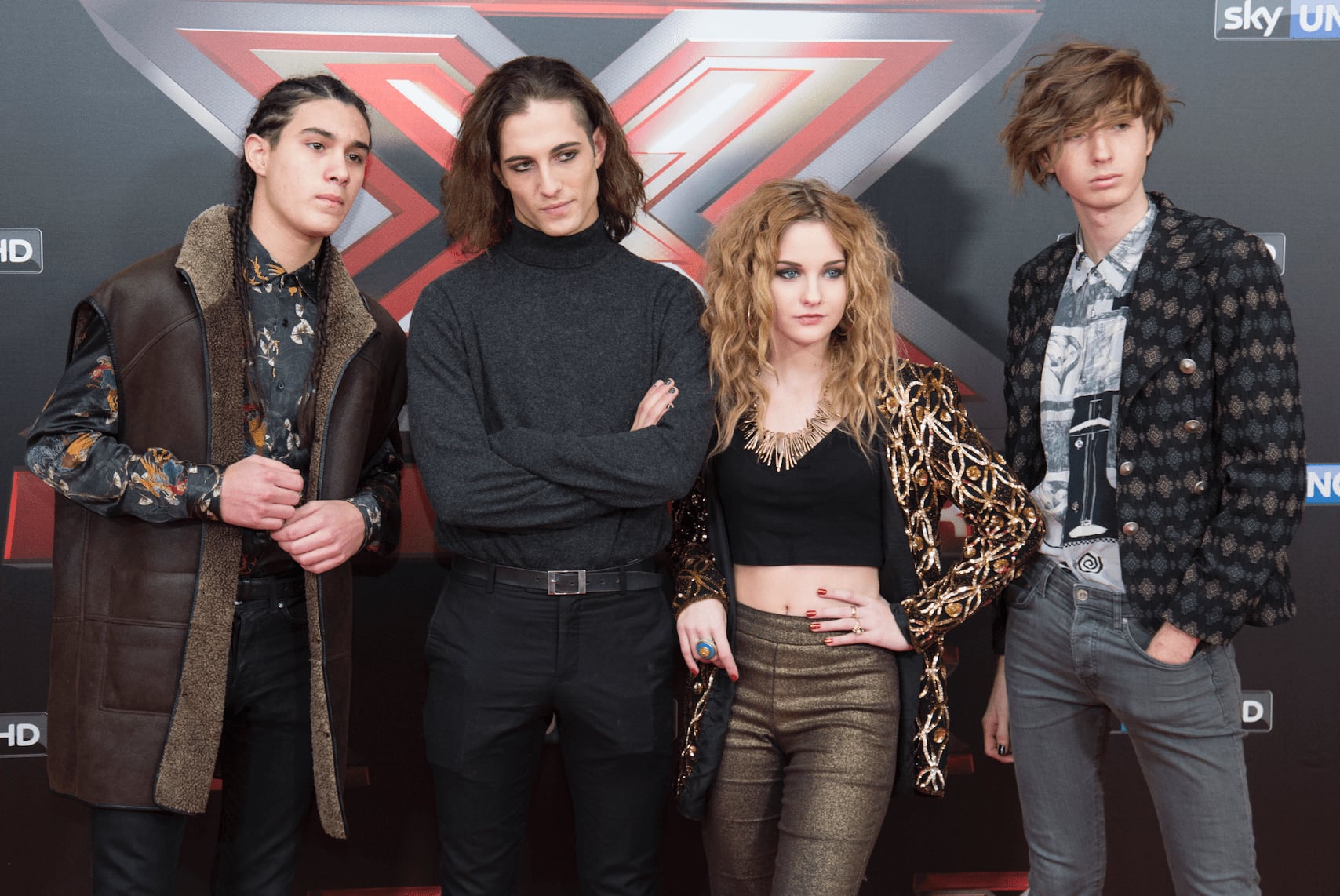 Maneskin (Ethan Torchio, Damiano David, Victoria De Angelis, Thomas Raggi). Milano, 13 dicembre 2013. Marco Piraccini/ Getty Images.