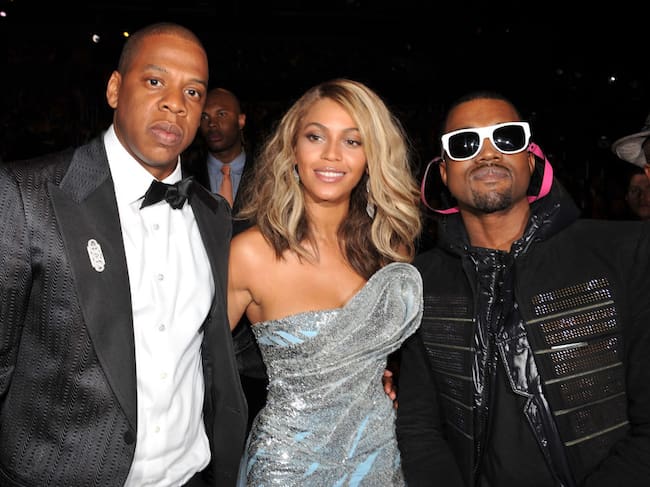 Rapper Jay-Z, singer Beyonce and rapper Kanye West at the 50th Annual GRAMMY Awards at the Staples Center on February 10, 2008 in Los Angeles, California. Lester Cohen/WireImage
